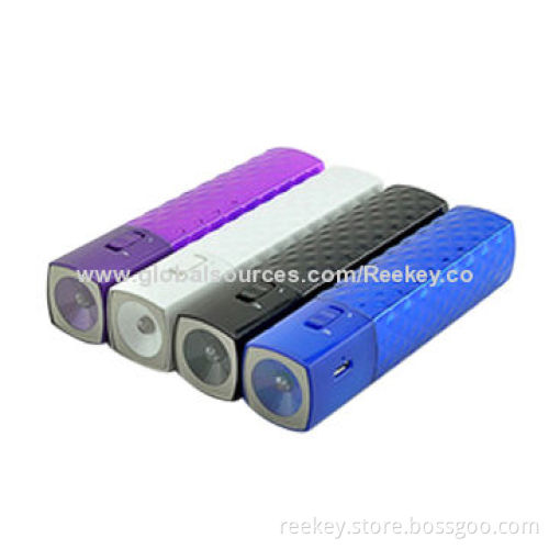 2,600mAh Pocket Power Banks with LED Strong Torch, Sized 97 x 23 x 23mm